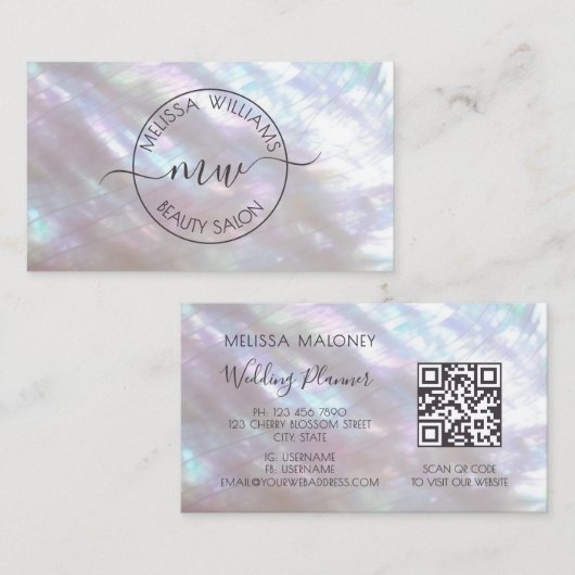 Carte De Visite Holographic Iridescent Logo Script Calligraphy (Devant / Derrière)