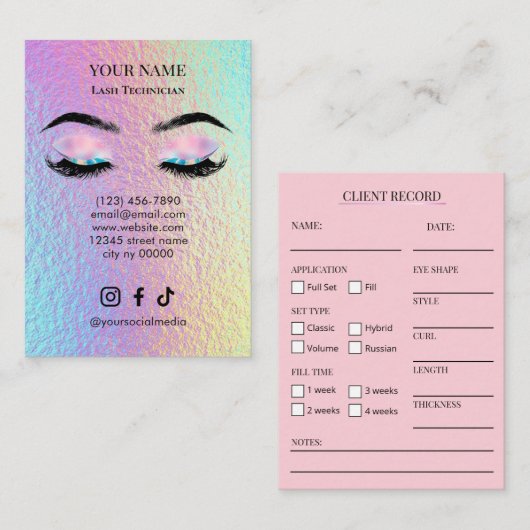 Carte De Visite Holographic Lash Client Record Form (Devant / Derrière)