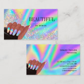 Carte De Visite holographic nails salon afroamerican main busards (Devant / Derrière)