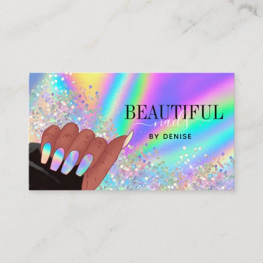 Carte De Visite holographic nails salon afroamerican main busards (Devant)