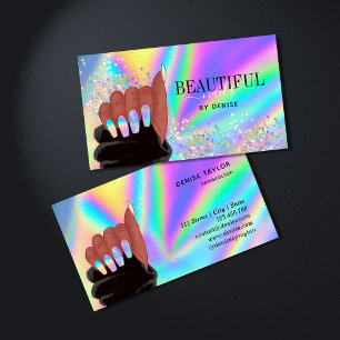 Carte De Visite holographic nails salon afroamerican main busards