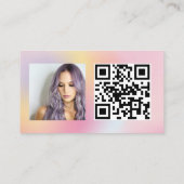 Carte De Visite Holographic rainbow hair makeup photo logo qr code (Dos)