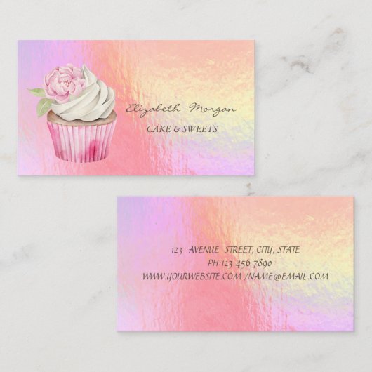 Carte De Visite Holographie florale de cupcake moderne (Devant / Derrière)