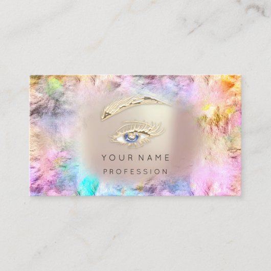 Carte De Visite Holographie Lashes Brows Maquillage Rose QRCode (Devant)