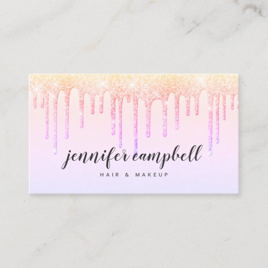 Carte De Visite Holographie maquillage cheveux pastel rose parties (Devant)