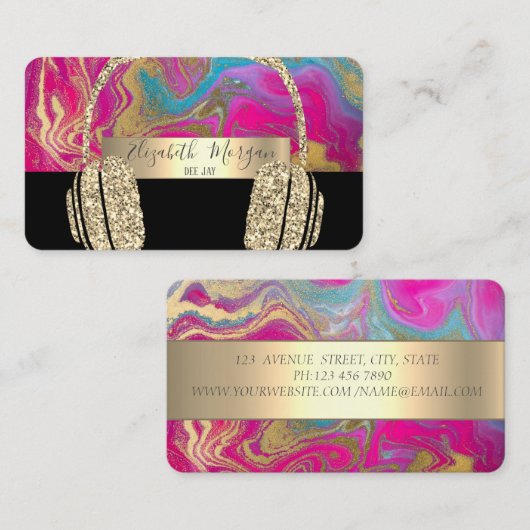 Carte De Visite Holographie moderne Black Gold Parties scintillant (Devant / Derrière)