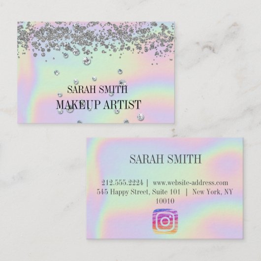 Carte De Visite Holographie moderne et élégante, diamants (Devant / Derrière)