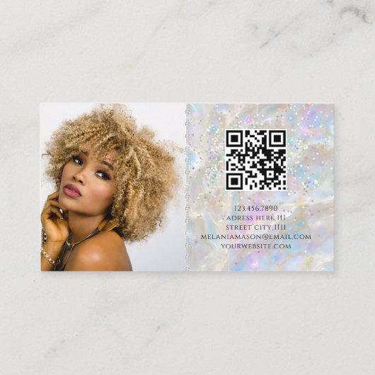 Carte De Visite Holographie Opal Parties scintillant QR Code Logo (Dos)