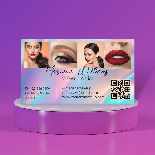Carte De Visite holographie qr code maquillage artiste 4 photos be