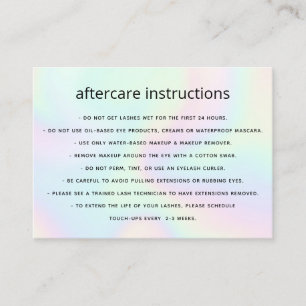 Carte De Visite Holographique AfterCare pour les extensions Lash