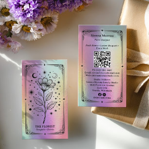 Carte De Visite Holographique arc-en-ciel Tarot céleste Fleuriste 