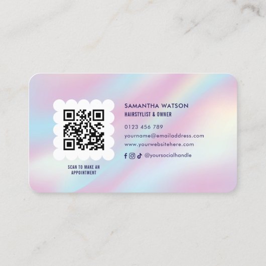 Carte De Visite Holographique branché QR Code coiffeur Hairstylist (Dos)