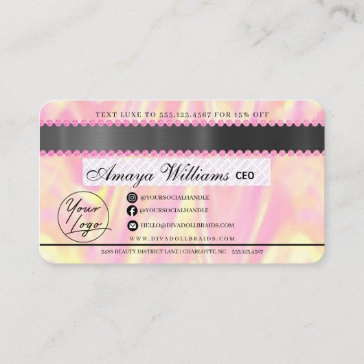 Carte De Visite Holographique de luxe Holographique cheveux tressa (Dos)