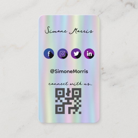 Carte De Visite Holographique Design-Social Media QR Code (Devant)