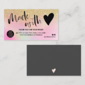 Carte De Visite Holographique en or chic merci fait avec amour (Devant / Derrière)