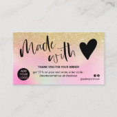 Carte De Visite Holographique en or chic merci fait avec amour (Devant)