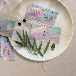 Carte De Visite Holographique Iridescent Opale Marbre Merci