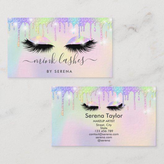 Carte De Visite Holographique licorne maquillage cils parties scin (Devant / Derrière)