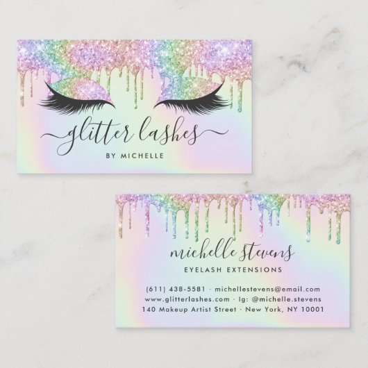 Carte De Visite Holographique licorne parties scintillant gouttes  (Devant / Derrière)