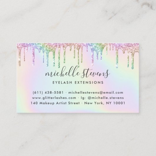 Carte De Visite Holographique licorne parties scintillant gouttes  (Dos)