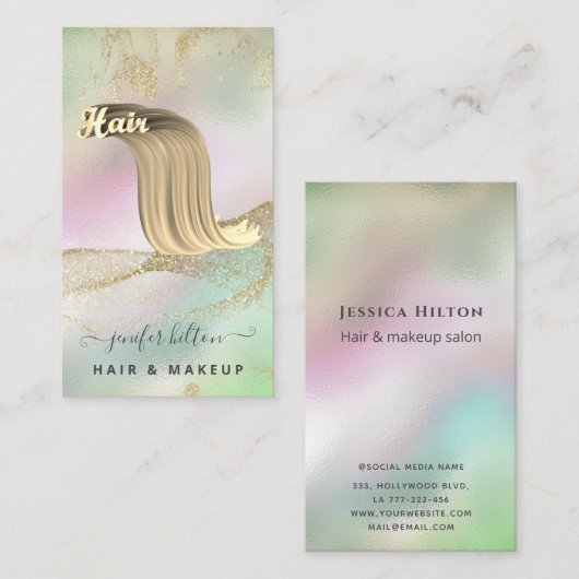 Carte De Visite Holographique liquide parties scintillant cheveux (Devant / Derrière)