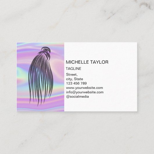 Carte De Visite Holographique moderne cheveux Braider, tresses, tr (Dos)