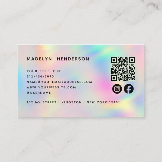 Carte De Visite Holographique Moderne Unique Professionnel Code QR (Dos)