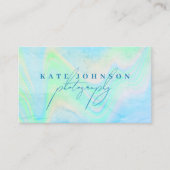 Carte De Visite Holographique Opal en pierre Script QR Code Bleu (Devant)