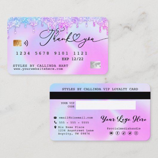 Carte De Visite Holographique Parties scintillant Drip VIP Loyauté (Devant / Derrière)