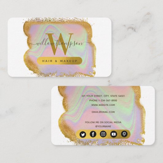 Carte De Visite Holographique Parties scintillant or cheveux et ma (Devant / Derrière)