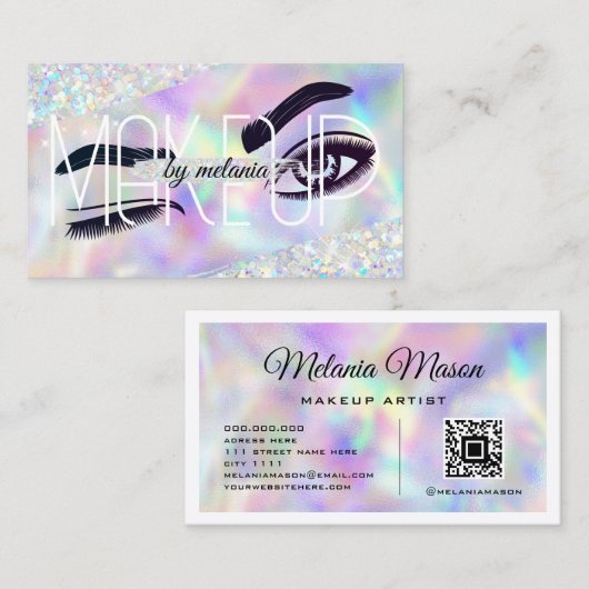 Carte De Visite Holographique Parties scintillant Qr Code maquilla (Devant / Derrière)