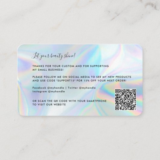 Carte De Visite Holographique QR Code marque propriétaire Merci (Dos)