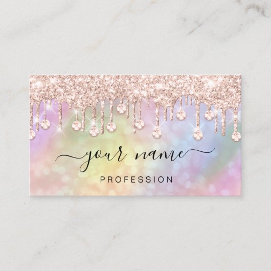 Carte De Visite Holographique Rose Drips maquillage Artiste (Devant)