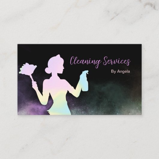 Carte De Visite Holographique Services De Nettoyage De Fille Chic (Devant)