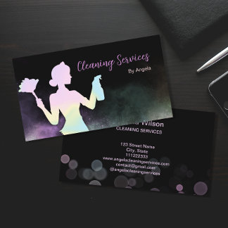 Carte De Visite Holographique Services De Nettoyage De Fille Chic 