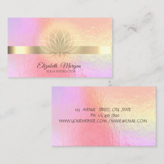 Carte De Visite Holographique tendance, Or, instructeur de Yoga Lo (Devant / Derrière)