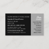 Carte De Visite Holy Dove, Funeral Home, Directeurs (Dos)