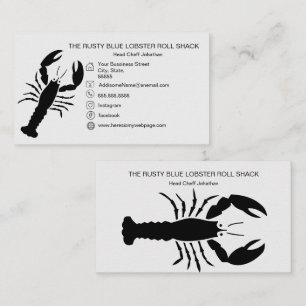 Carte De Visite Homard Noir Fruits de Mer Noir Blanc Simple Naissa