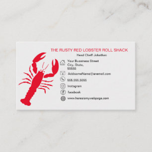 Carte De Visite Homard ROUGE Fruits de mer Noir Blanc Simple Nauti