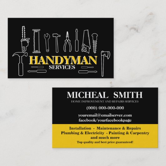 Carte De Visite Home improvement and repair handyman services (Devant / Derrière)
