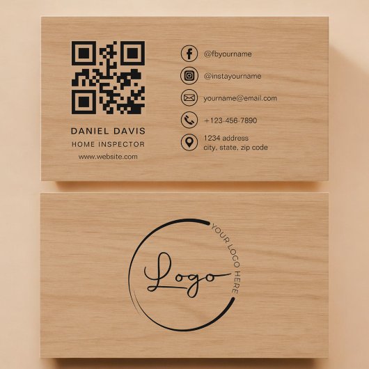 Carte De Visite Home Inspector Wood Professional QR Code