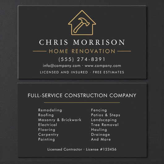 Carte De Visite Home Renovation Contractor Builder Black Gold