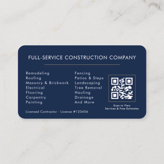 Carte De Visite Home Renovation QR Code Professional (Dos)
