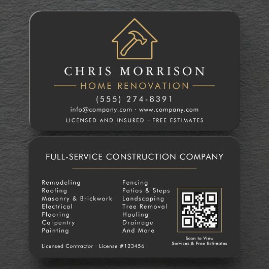 Carte De Visite Home Renovation Repair QR Code Professional