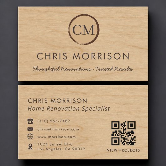 Carte De Visite Home Renovation Wood QR Code Professional