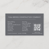 Carte De Visite Home Repairs Contractor Gray Silver QR Code (Dos)