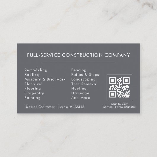 Carte De Visite Home Repairs Contractor Gray Silver QR Code (Dos)