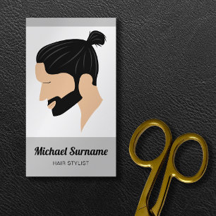 Carte De Visite Homme Avec Chignon Et Illustration De Barbier Coif