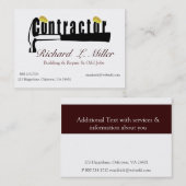Carte De Visite Homme de réparation d'entrepreneur de constructeur (Devant / Derrière)