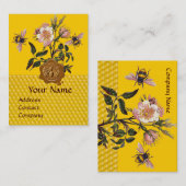 CARTE DE VISITE HONEY BEE AND WILD ROSES, BEEKEEPER WAX SEAL (Devant / Derrière)